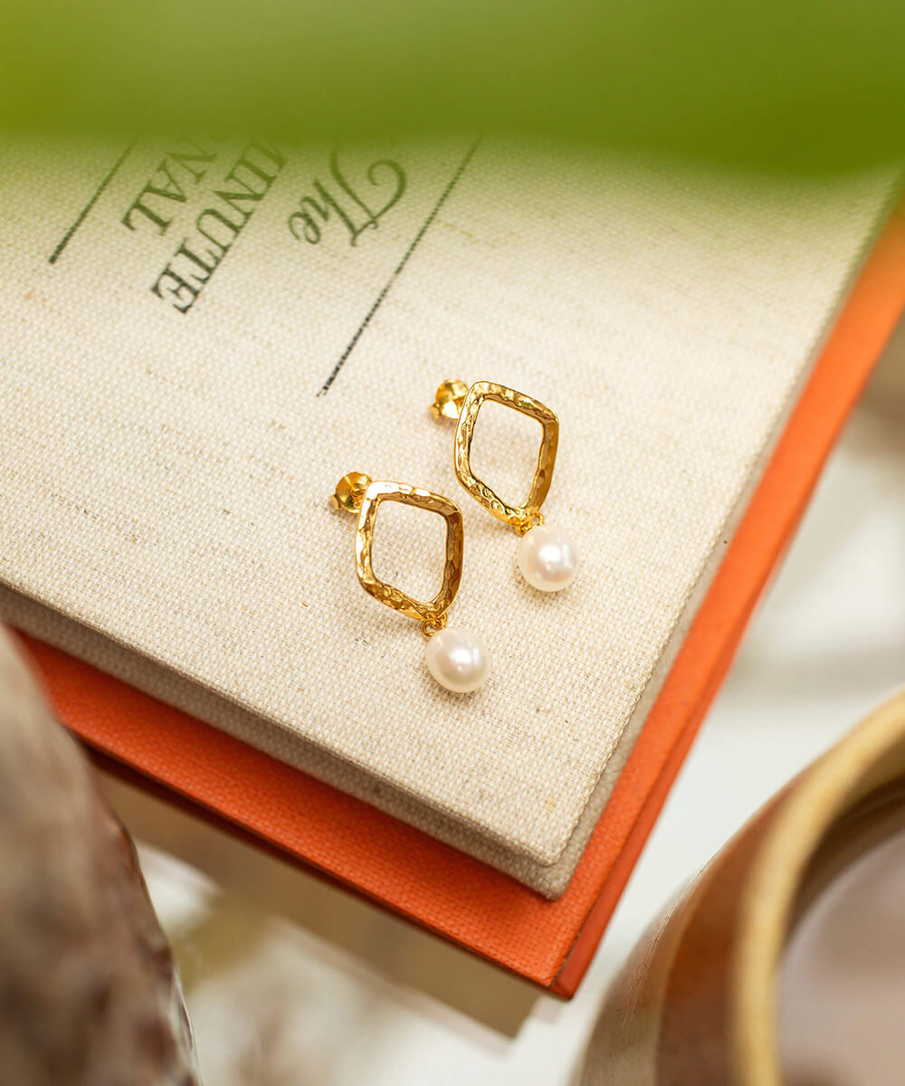 Thalassa Gold Ripple Studs with Pearl Drop earrings
