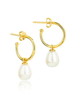 Small gold pearl hoop earrings
