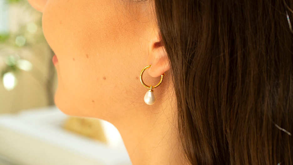 Gold pearl hoops
