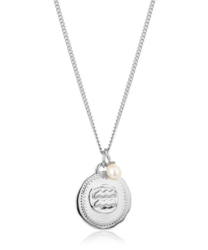 Aquarius silver zodiac pearl necklace, 20/01-18/02