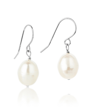 Pearl drop earrings, silver