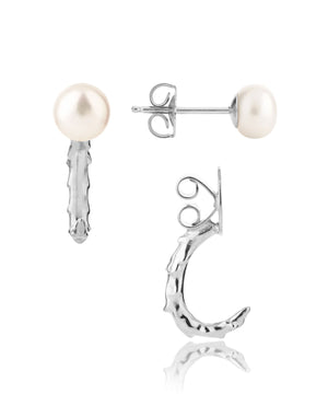 Ear jacket-volcano silver hoop with pearl stud