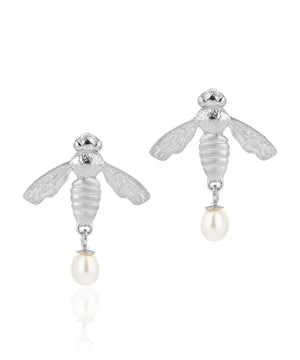 Flying bee silver stud earrings