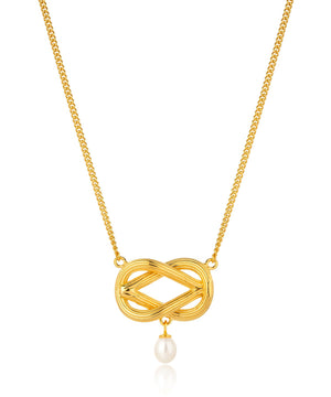 June Birthstone - Love knot pearl necklace, gold