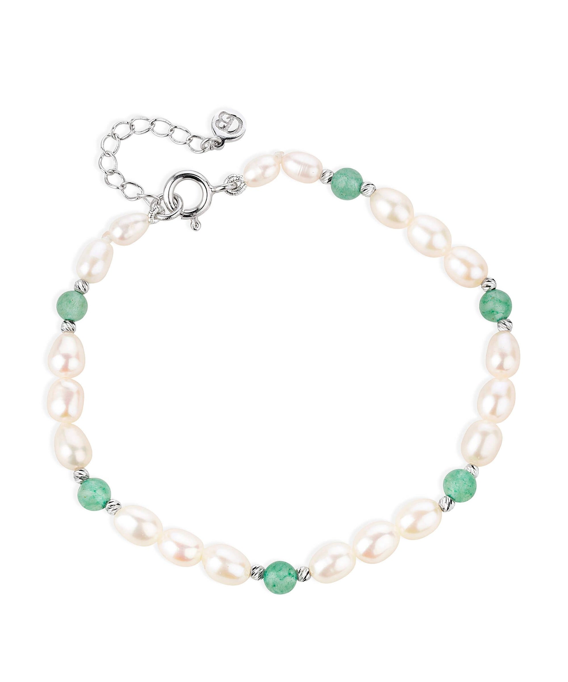 Pearl and Aventurine Eternity Prosperity silver Bracelet