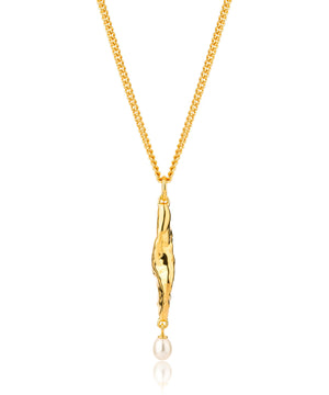 Siren mermaid and pearl drop gold pendant