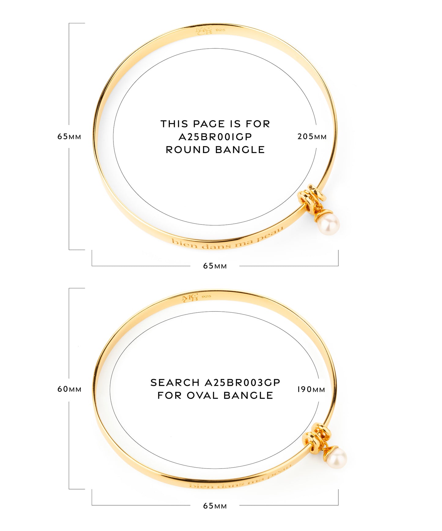 Midlifechic mantra ROUND bangle, with single pearl charm, 18k gold plate