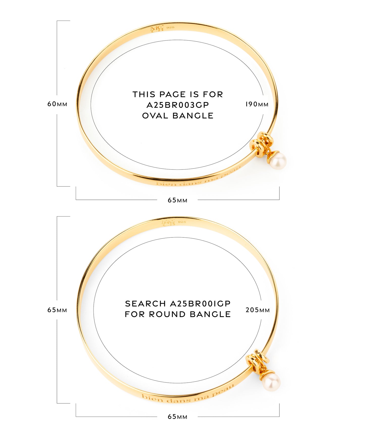 Midlifechic mantra SLIM OVAL bangle, with single pearl charm, 18k gold plate