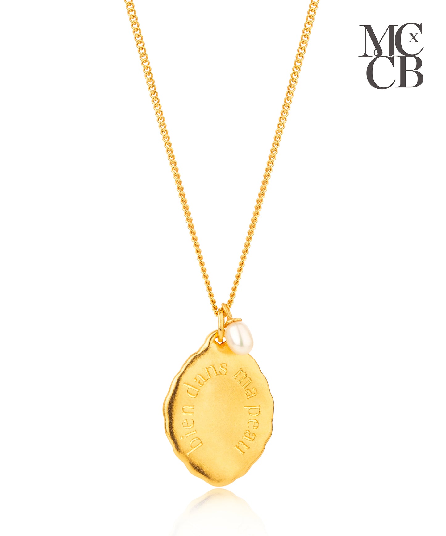 Midlifechic mantra necklace with single pearl charm, gold plate