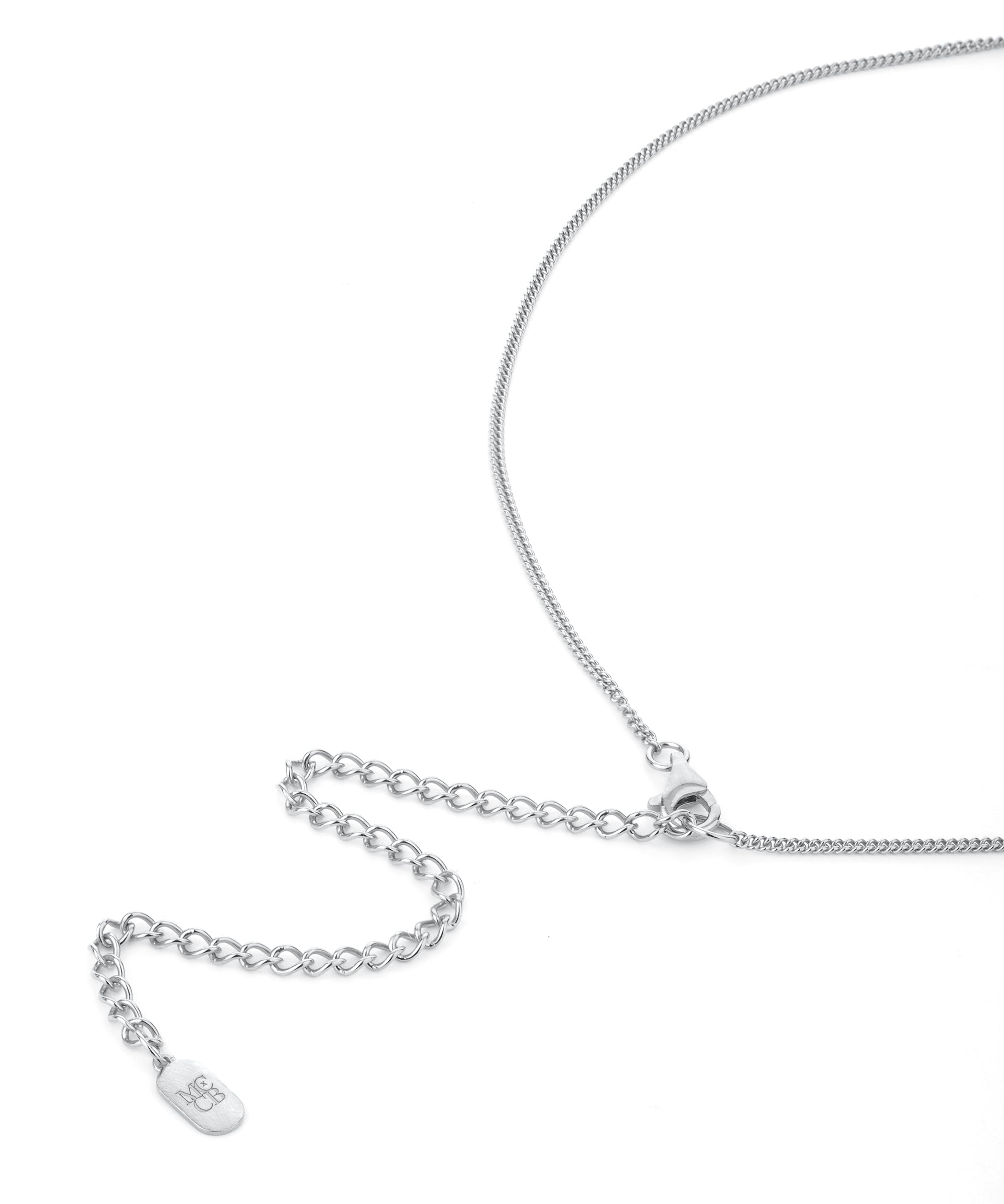 Midlifechic micro mantra necklace with single pearl charm, rhodium
