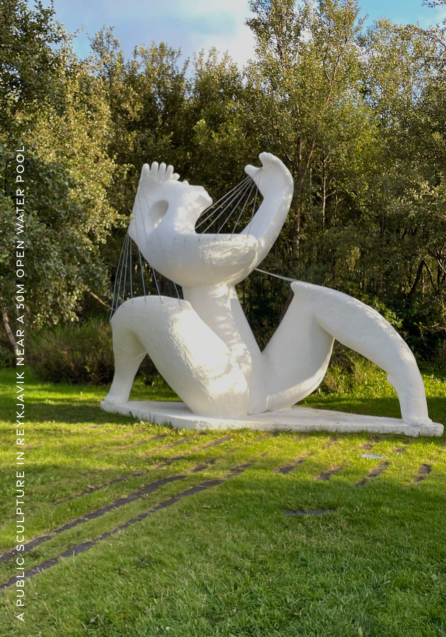 A public sculpture in Reykjavik near a 50m open water pool