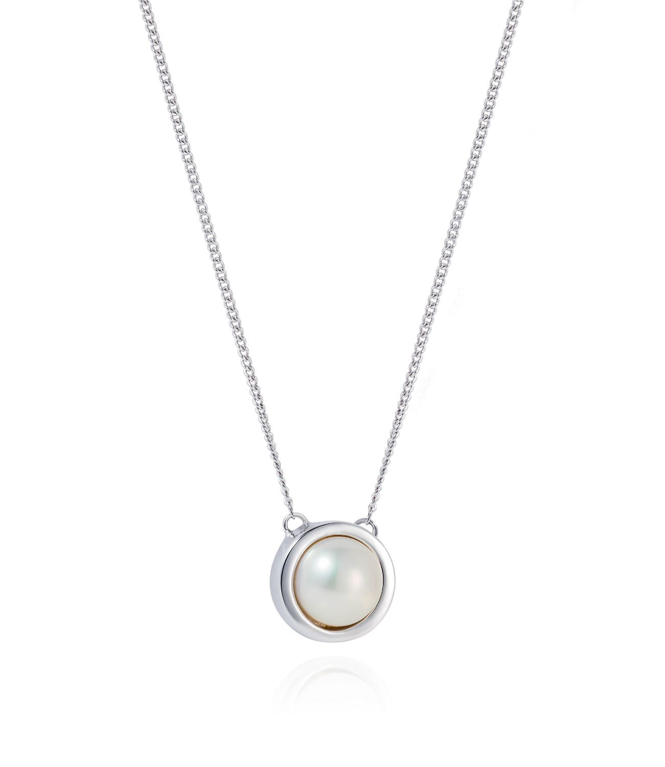 Signet white pearl silver necklace