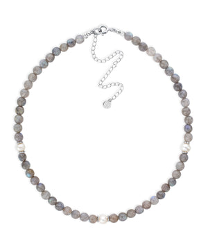 Labradorite and pearl choker style necklace