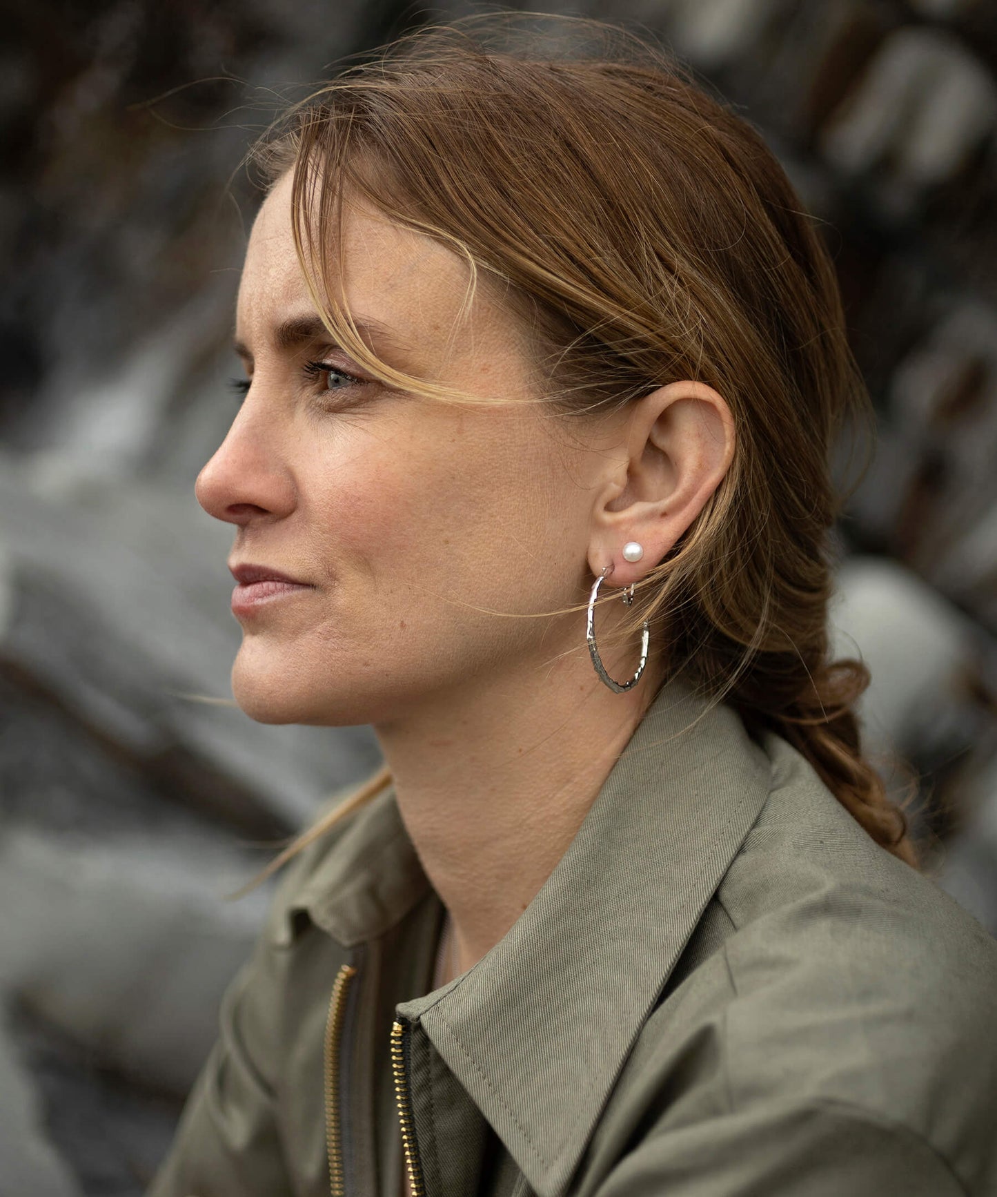 Large volcano hoop earring with no pearl, silver