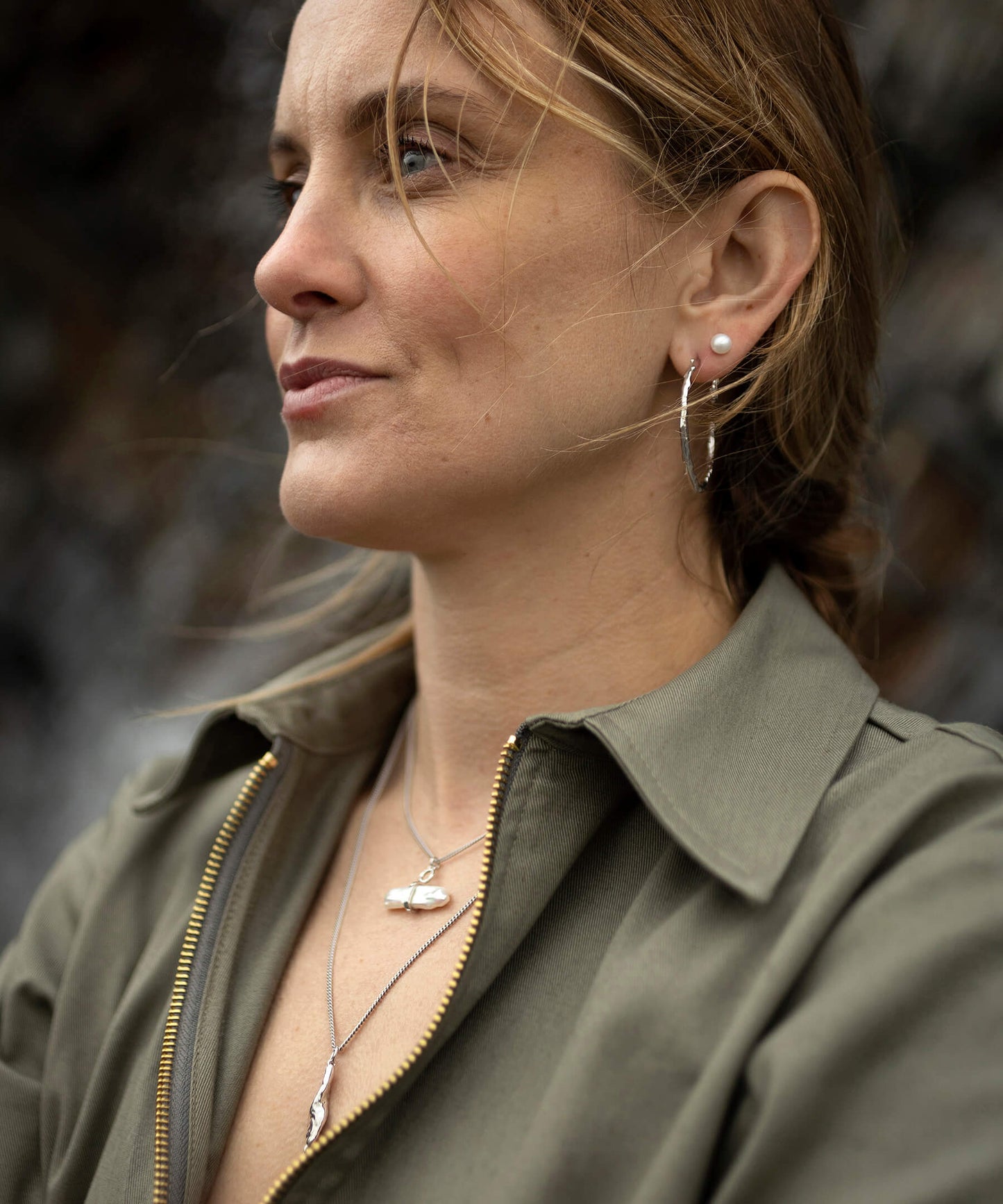 Large volcano hoop earring with no pearl, silver