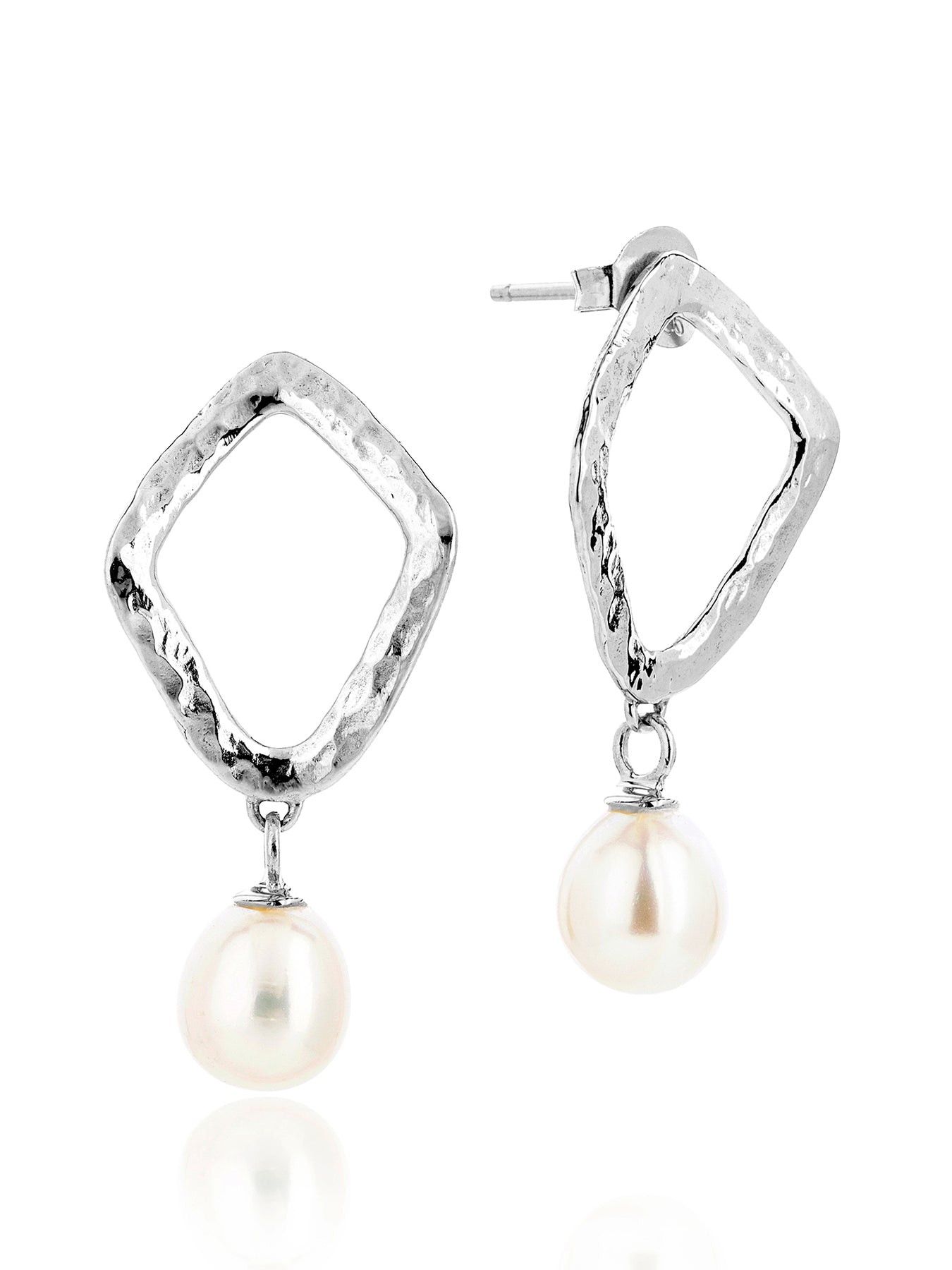 Thalassa Silver Ripple Studs with Pearl Drop