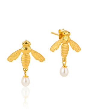 Flying bee stud earrings, gold