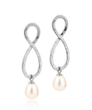Siren mermaid silhouette earrings, with freshwater pearl drop, silver