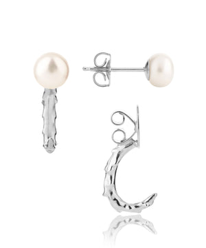 Ear Jacket - volcano hoop with pearl stud, silver
