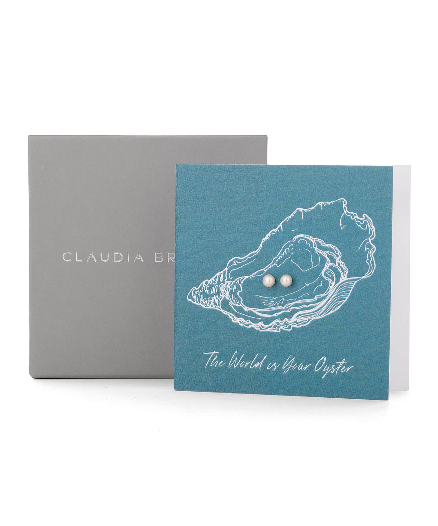 The World Is Your Oyster gift card with pearl studs