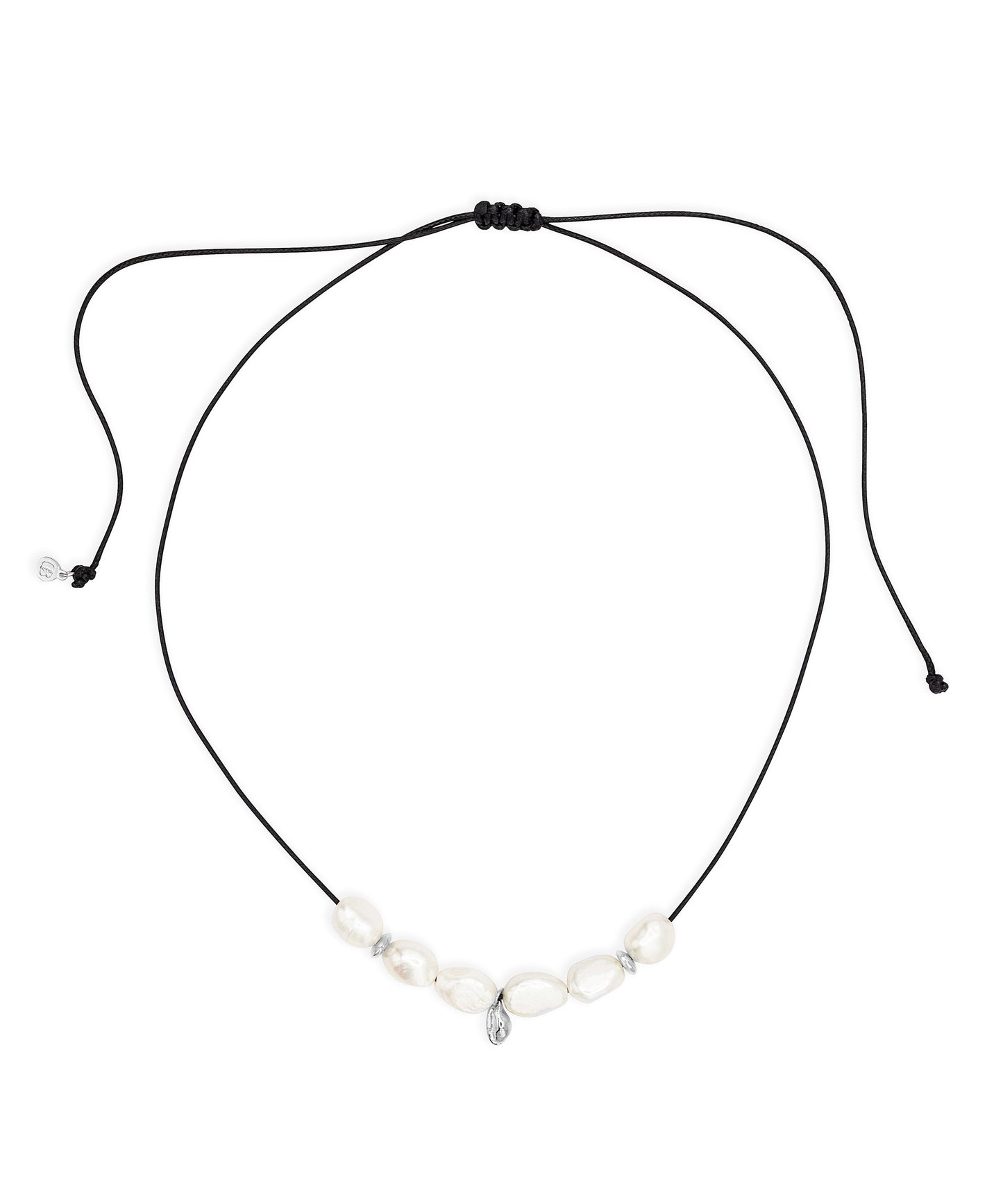 Large Baroque pearl and silver charm necklace, on adjustable cord
