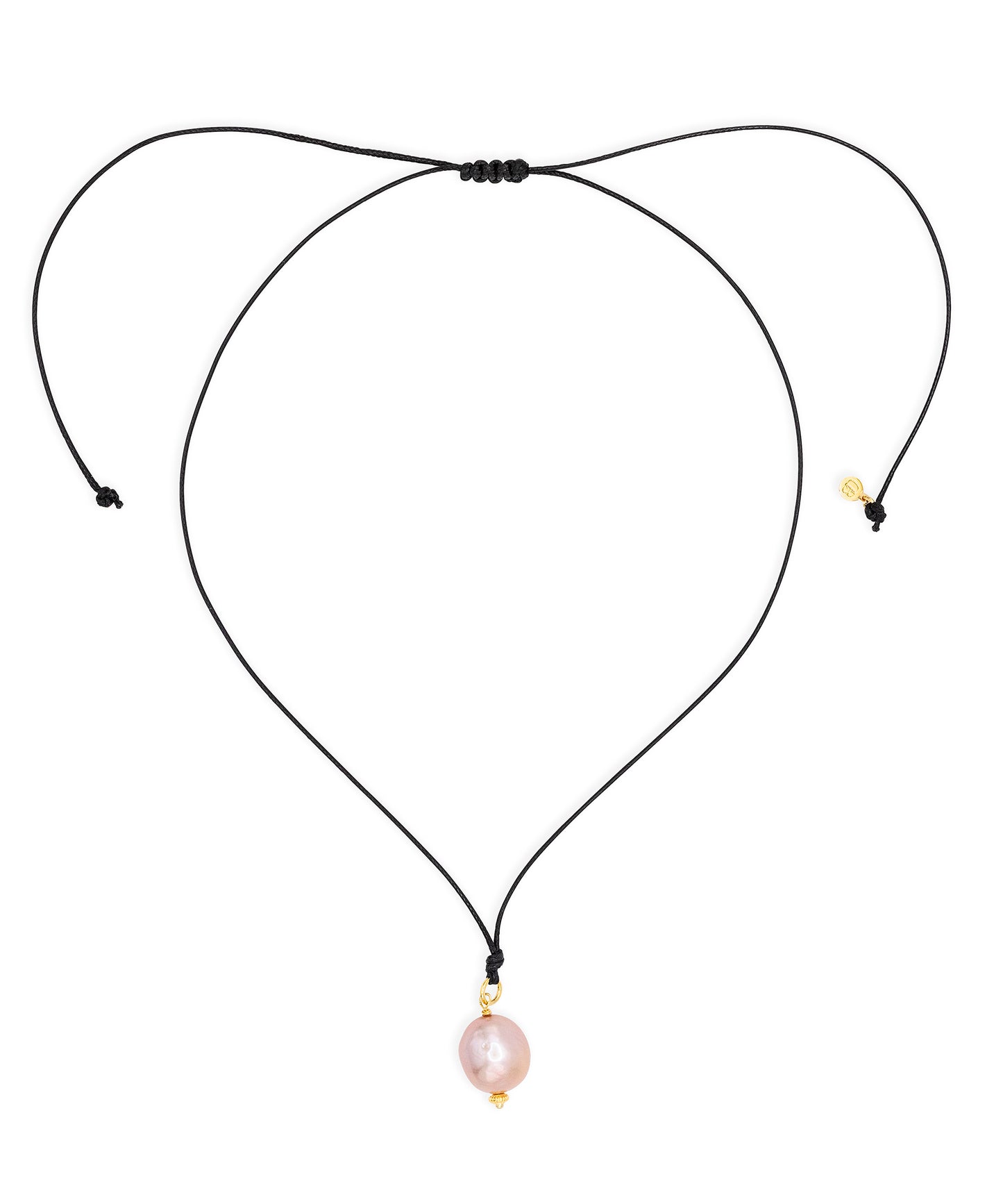 Baroque natural pink pearl pendant, adjustable cord necklace, gold
