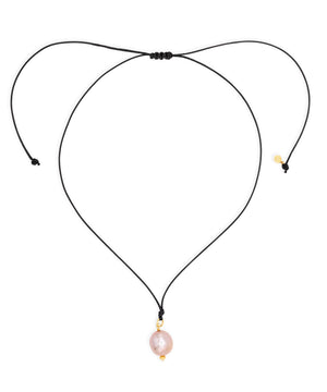 Baroque natural pink pearl pendant, adjustable cord necklace, gold
