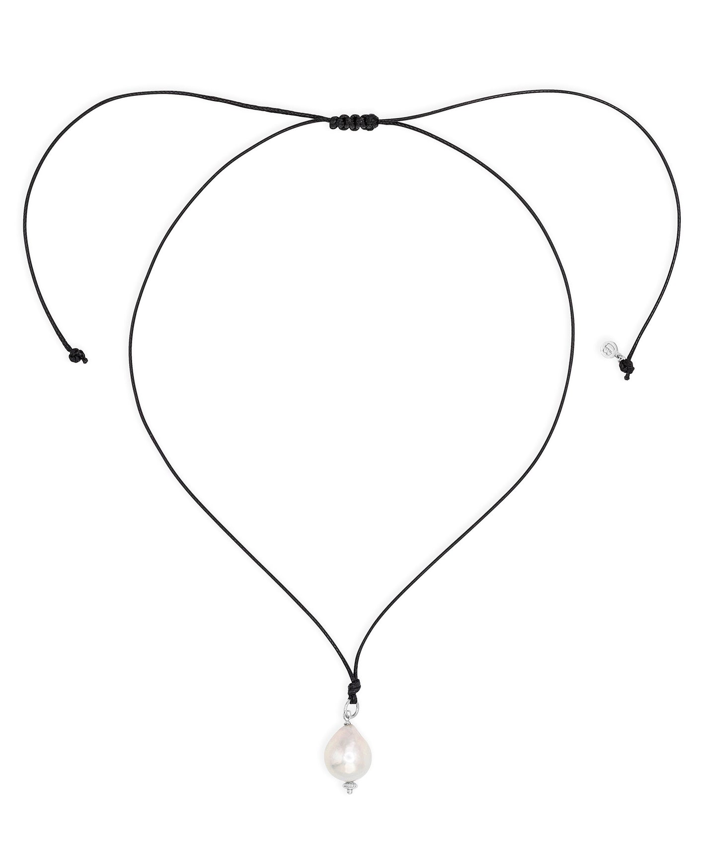 Baroque silver pearl pendant, adjustable cord necklace, silver