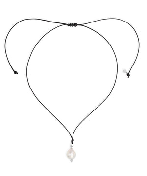 Baroque silver pearl pendant, adjustable cord necklace, silver