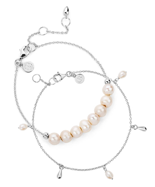 Silver and Pearl Bracelet Stack
