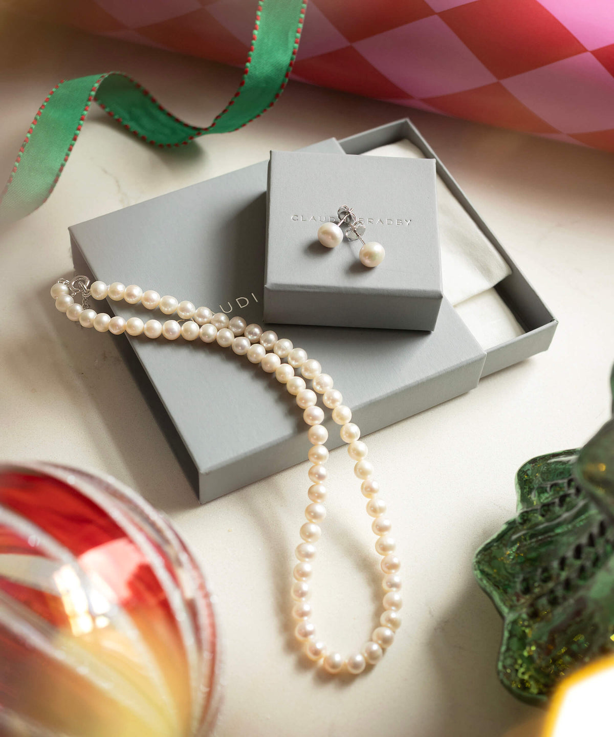 Button Pearl Necklace and Earring Gift Set | Claudia Bradby