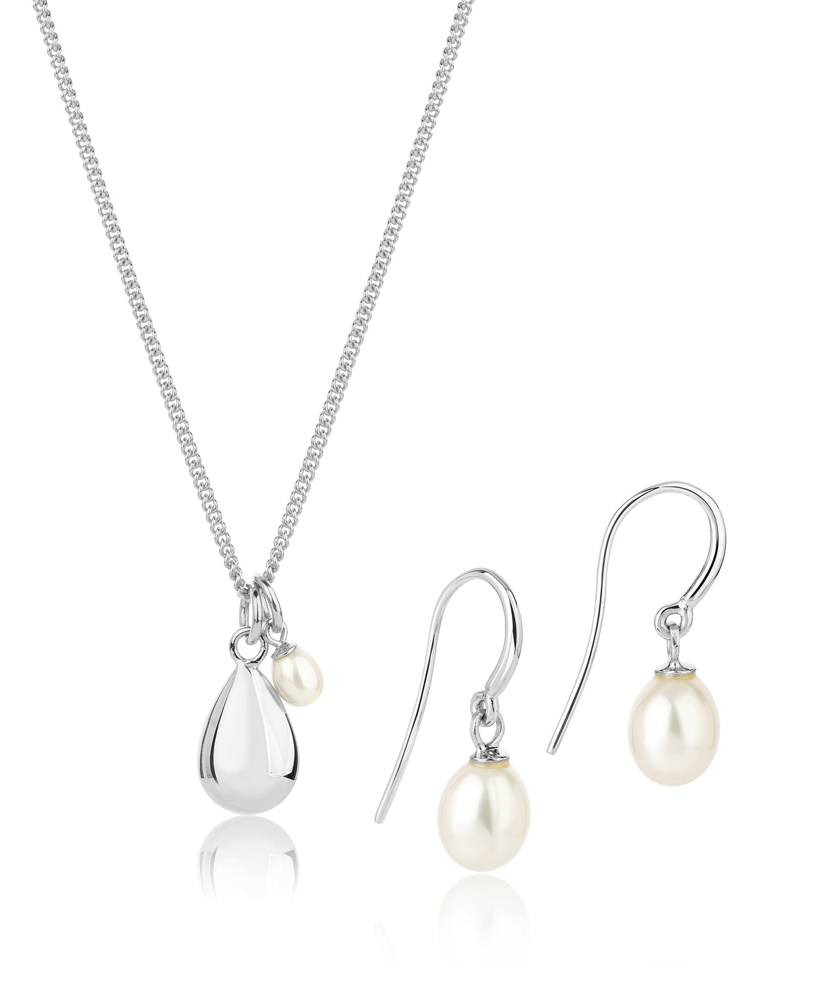 Mother & Child Pearl Necklace and Earrings Gift Set, silver