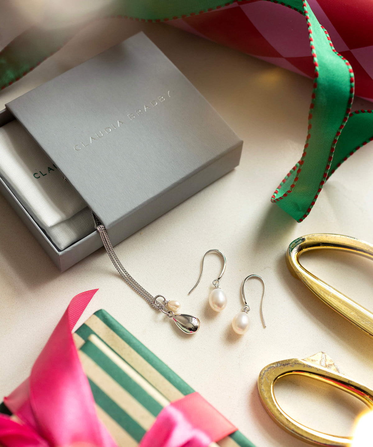 Mother & Child Pearl Necklace and Earrings Gift Set, silver