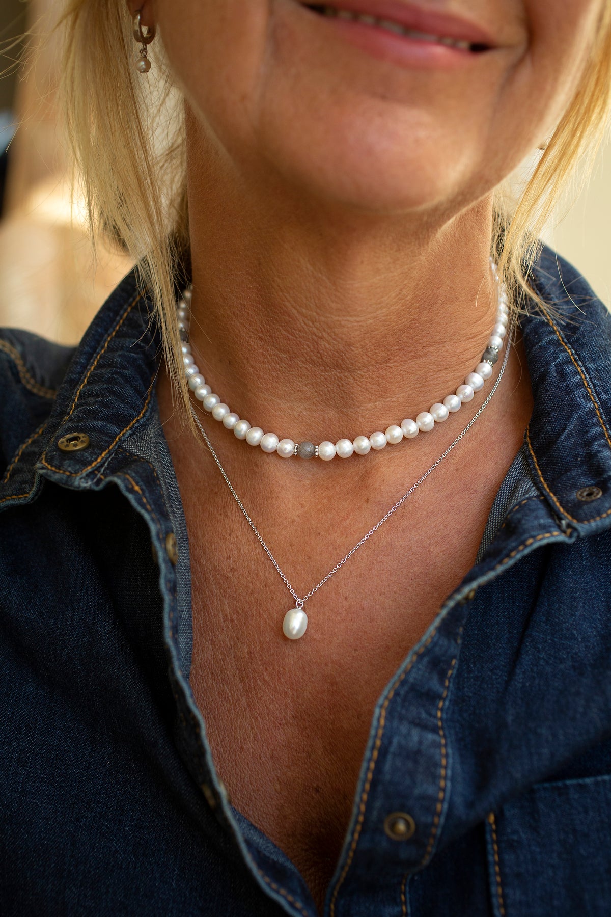 Silver Favourite Pearl Drop Necklace