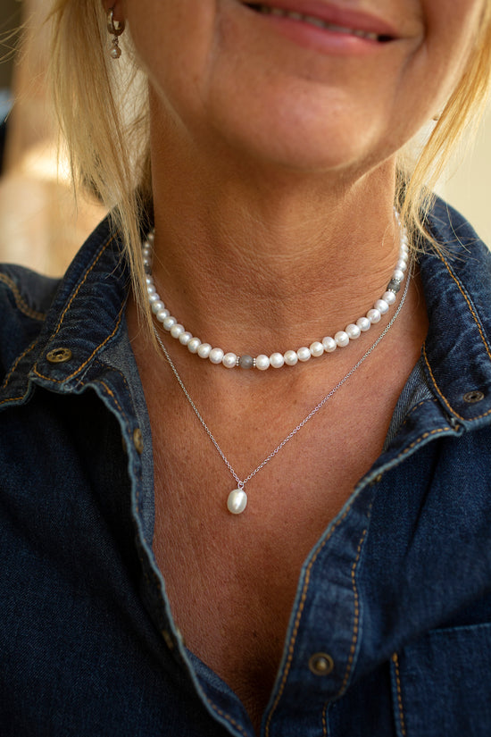 Silver Favourite Pearl Drop Necklace