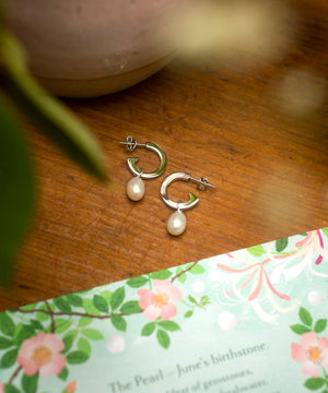 June Birthstone - Biography Pearl Silver Hoop Earrings