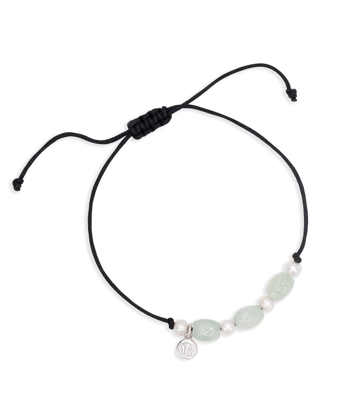 Pearl and jade friendship bracelet, adjustable cord, silver