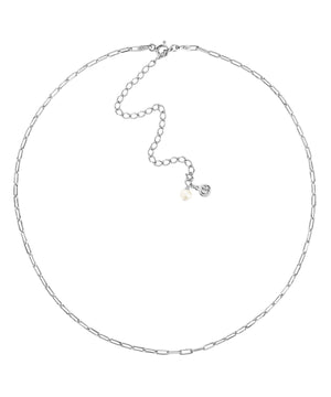 Paperclip layering silver chain necklace with pearl charm