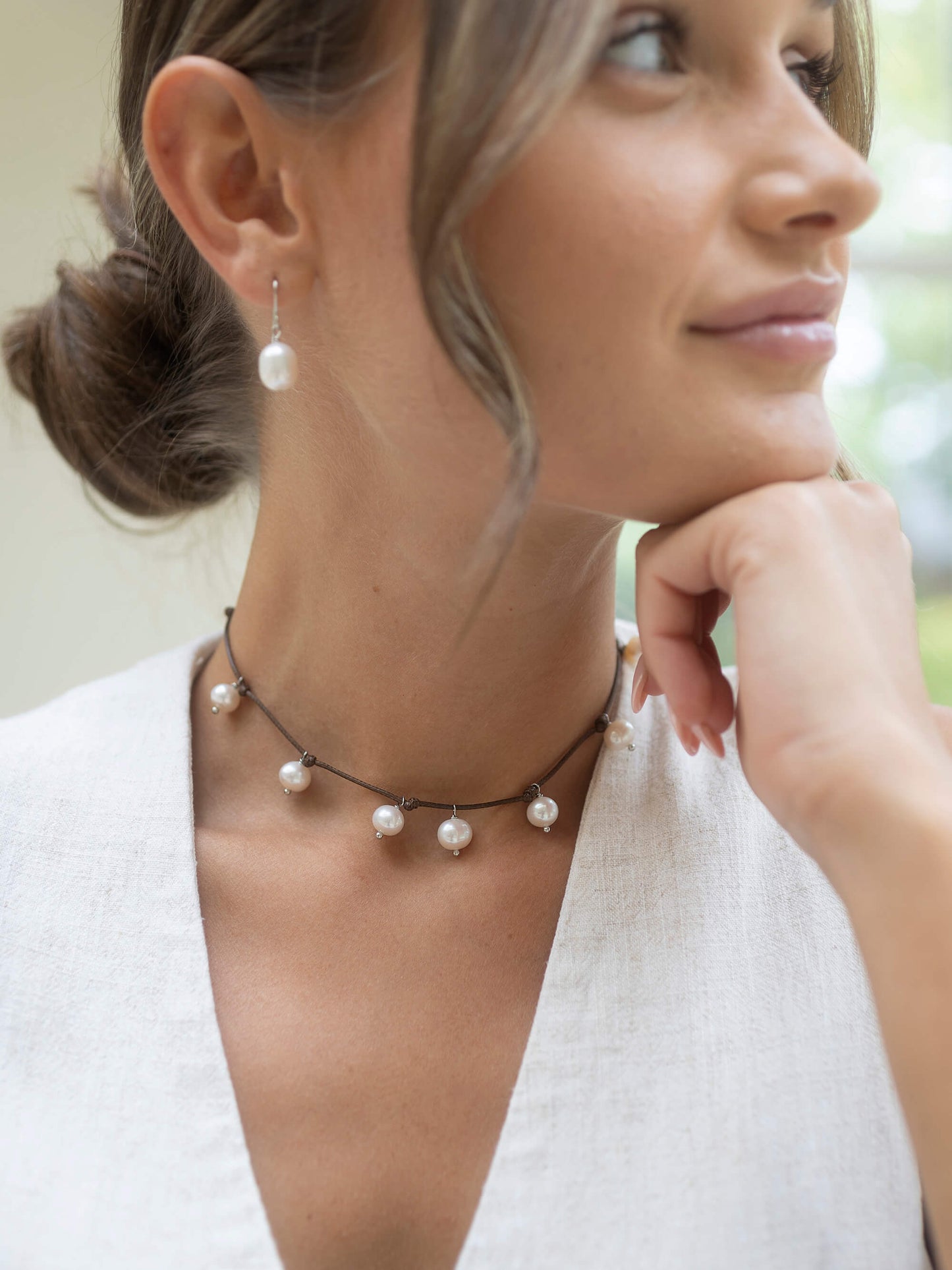 Baroque Pearl charm adjustable cord necklace
