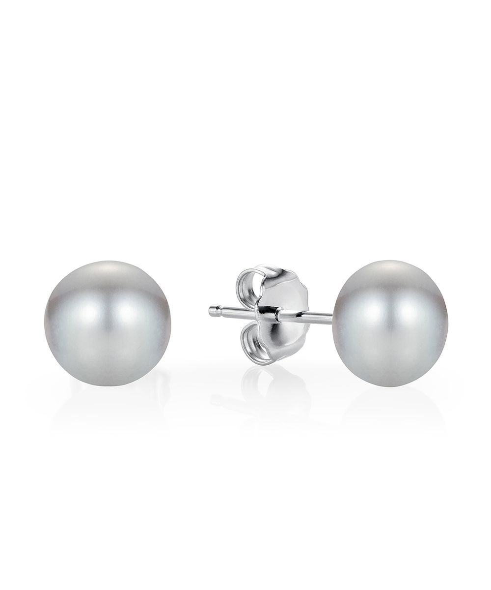 Button silver pearl stud earrings