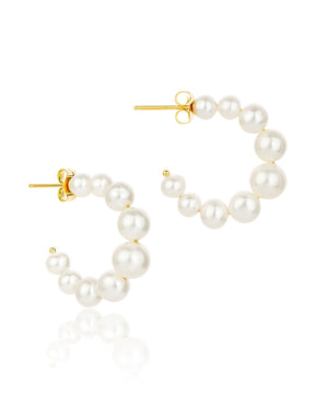 Medium pearl graduated mermaid gold hoop earrings