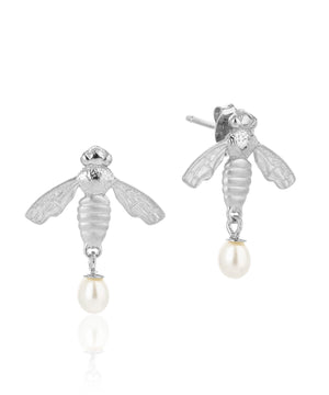 Flying bee silver stud earrings