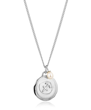 Sagittarius, silver zodiac pearl necklace, 22/11-21/12