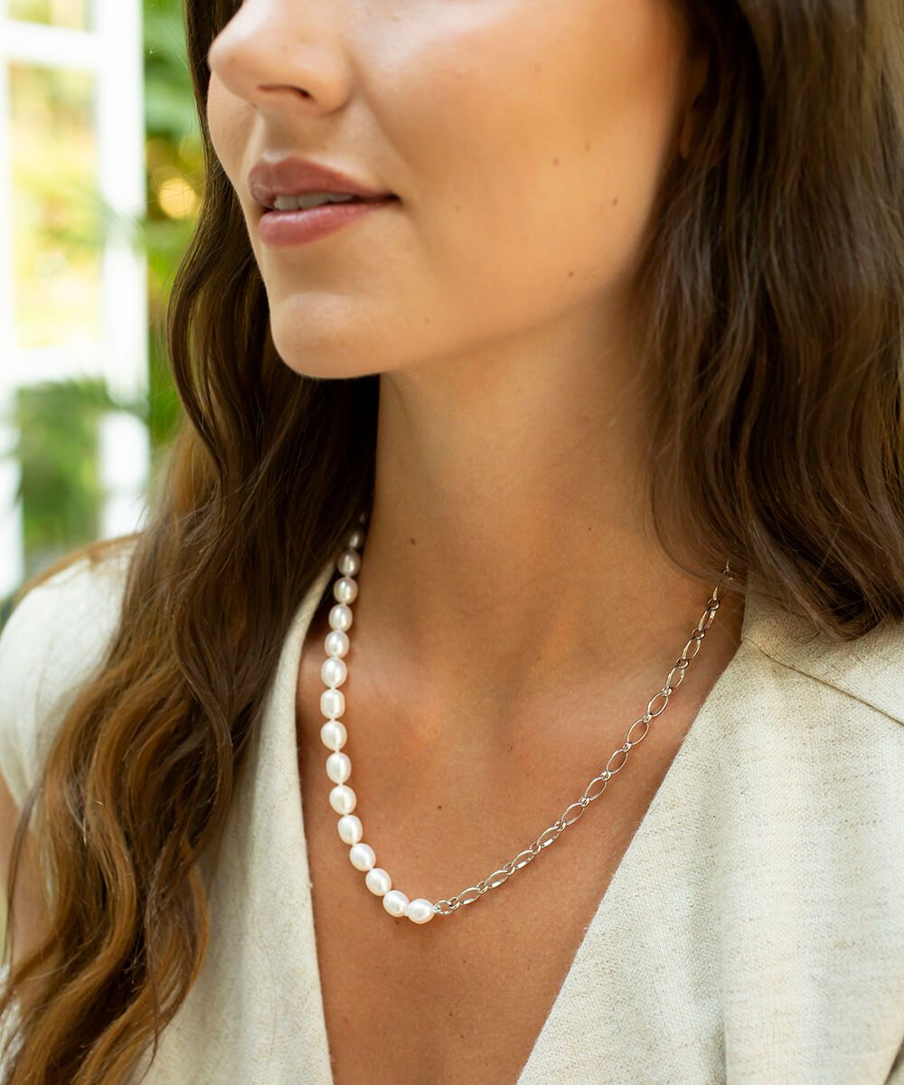 Luxury Natural Pearl City Necklace silver chain necklace