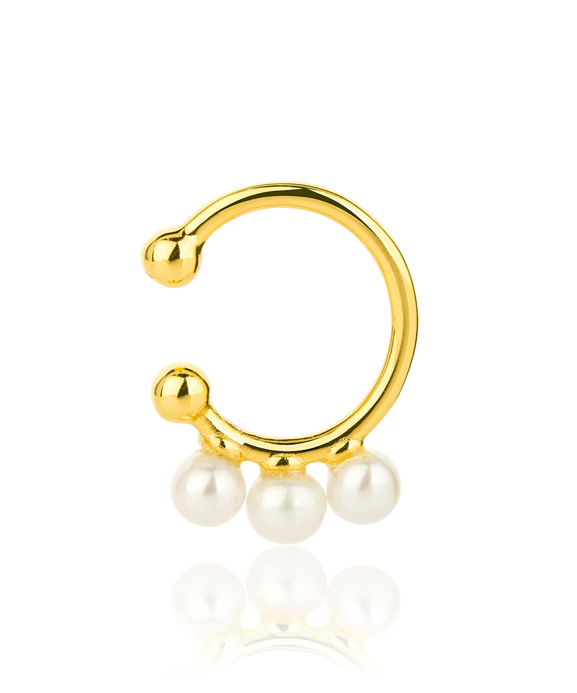 3 pearl dainty mermaid ear climber, single gold earring