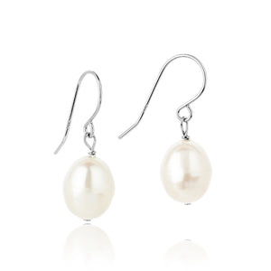Pearl drop earrings, silver