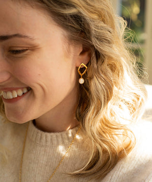 Thalassa Gold Ripple Studs with Pearl Drop