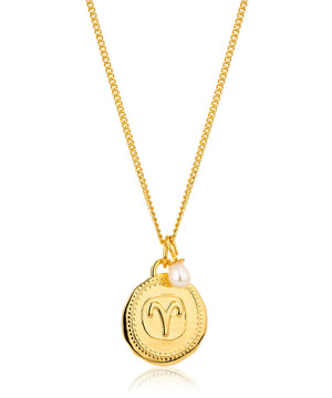 Aries, gold zodiac pearl necklace, 21/3-19/4