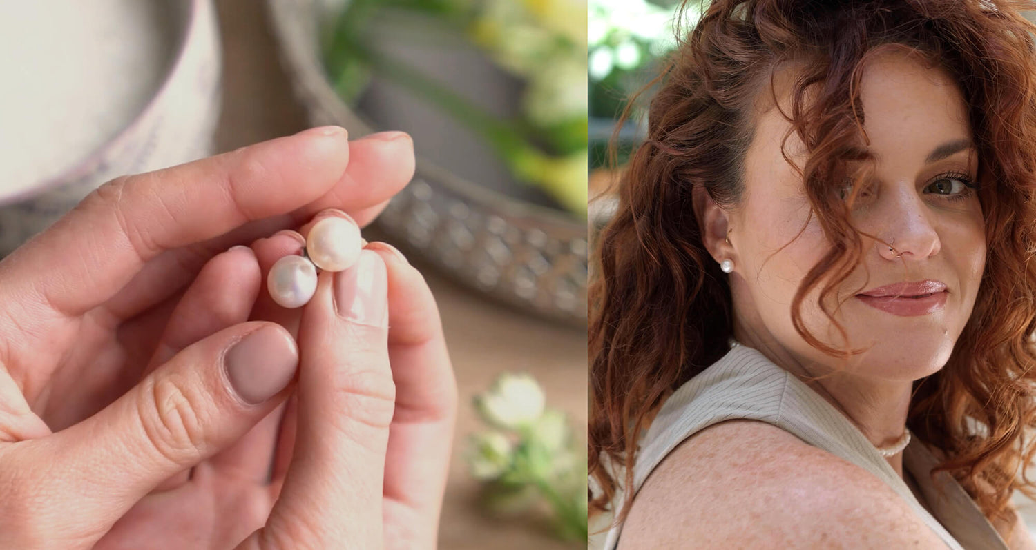 free button pearl studs with orders over £65