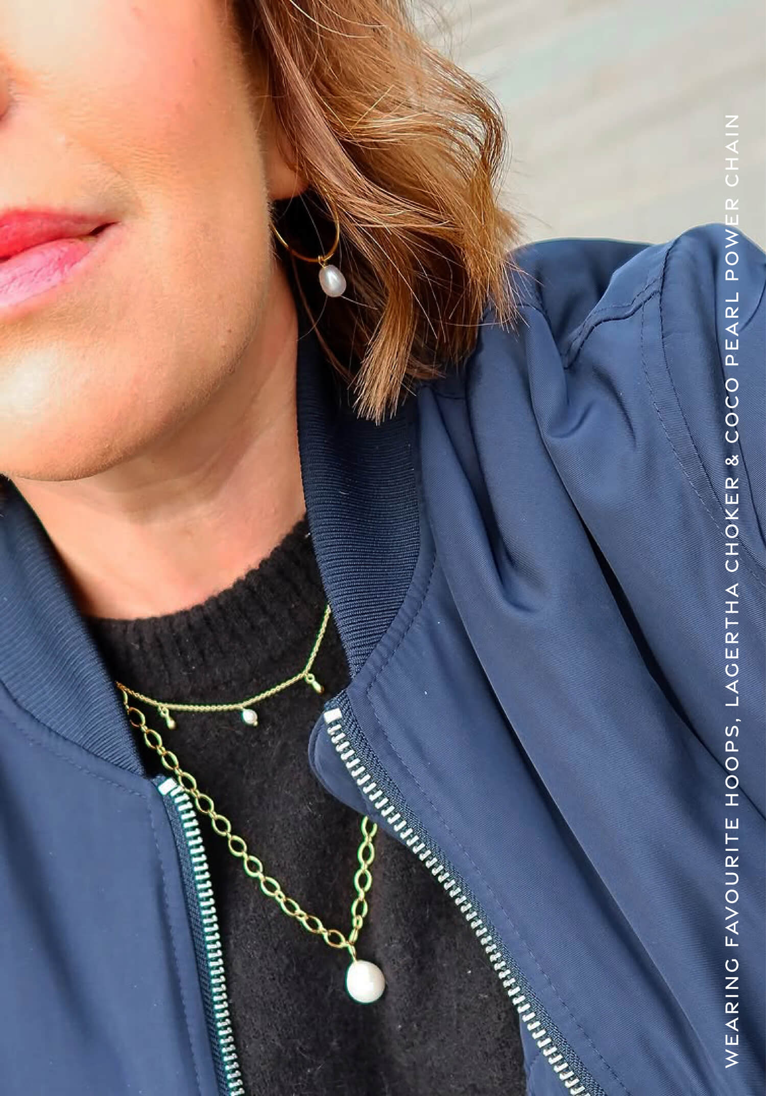 @gillian_loves_ wearing favourite hoops, lagertha choker & coco pearl power necklace